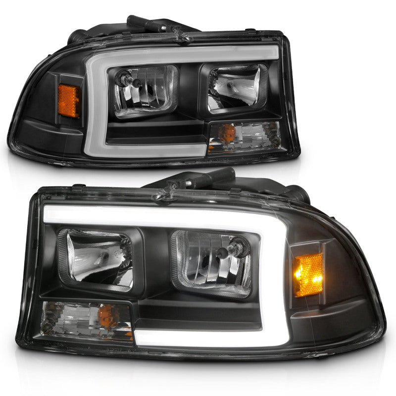 ANZO 97-04 Dodge Dakota/Durango Crystal headlight Set w/ Light Bar Black Housing