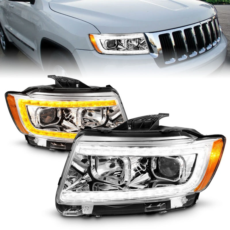 ANZO 11-13 Jeep Grand Cherokee (Factory Halogen Only) Projector Headlights w/Light Bar Swchbk Chrome