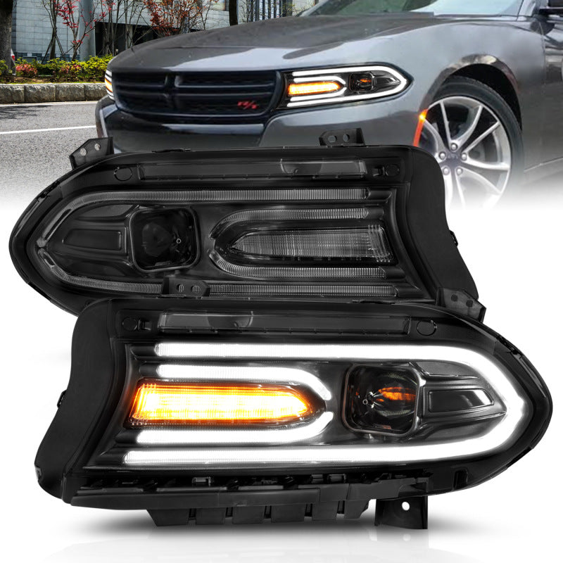 ANZO 2015-2018 Dodge Charger Projector Headlights Plank Style Black