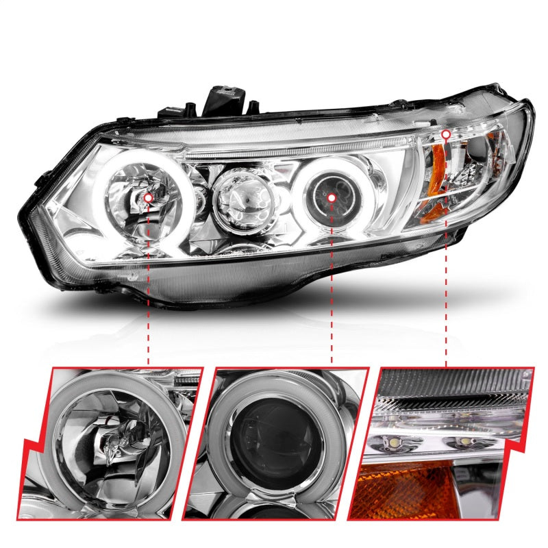 ANZO 2006-2011 Honda Civic Projector Headlights w/ Halo Chrome (CCFL)